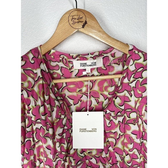 Diane Von Furstenberg Marcelle Dress Large L Pink Green White Mesh Knit - Picture 4 of 8